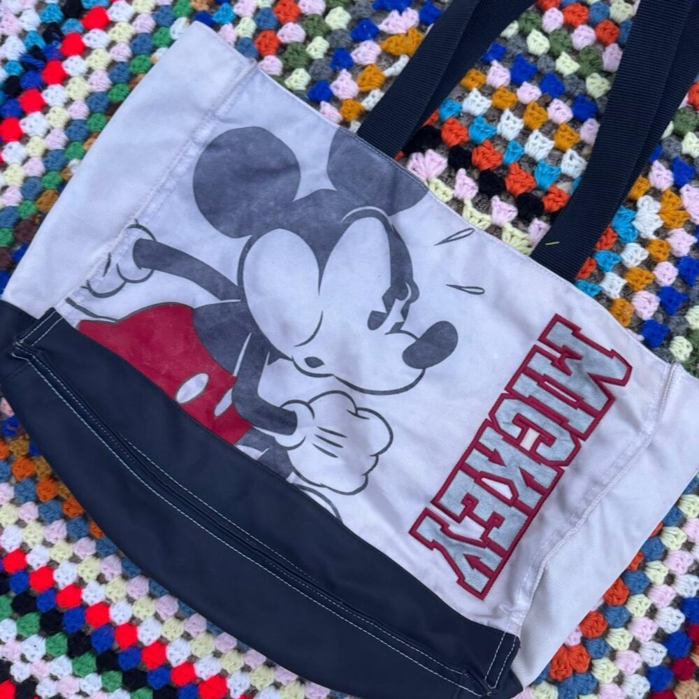 Vintage Disney Mickey Mouse Tote Bag – Canvas Red Black Graphic Shoulder